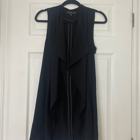 Dynamite - Women's - Asymmetrical Lapel Long Vest - Black - Picture 1 of 3